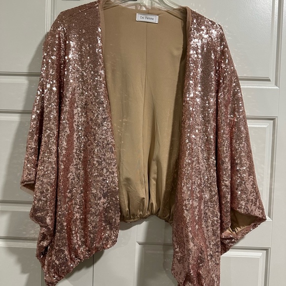 Ces Femmes Jackets & Blazers - Rose gold sequins fling jacket